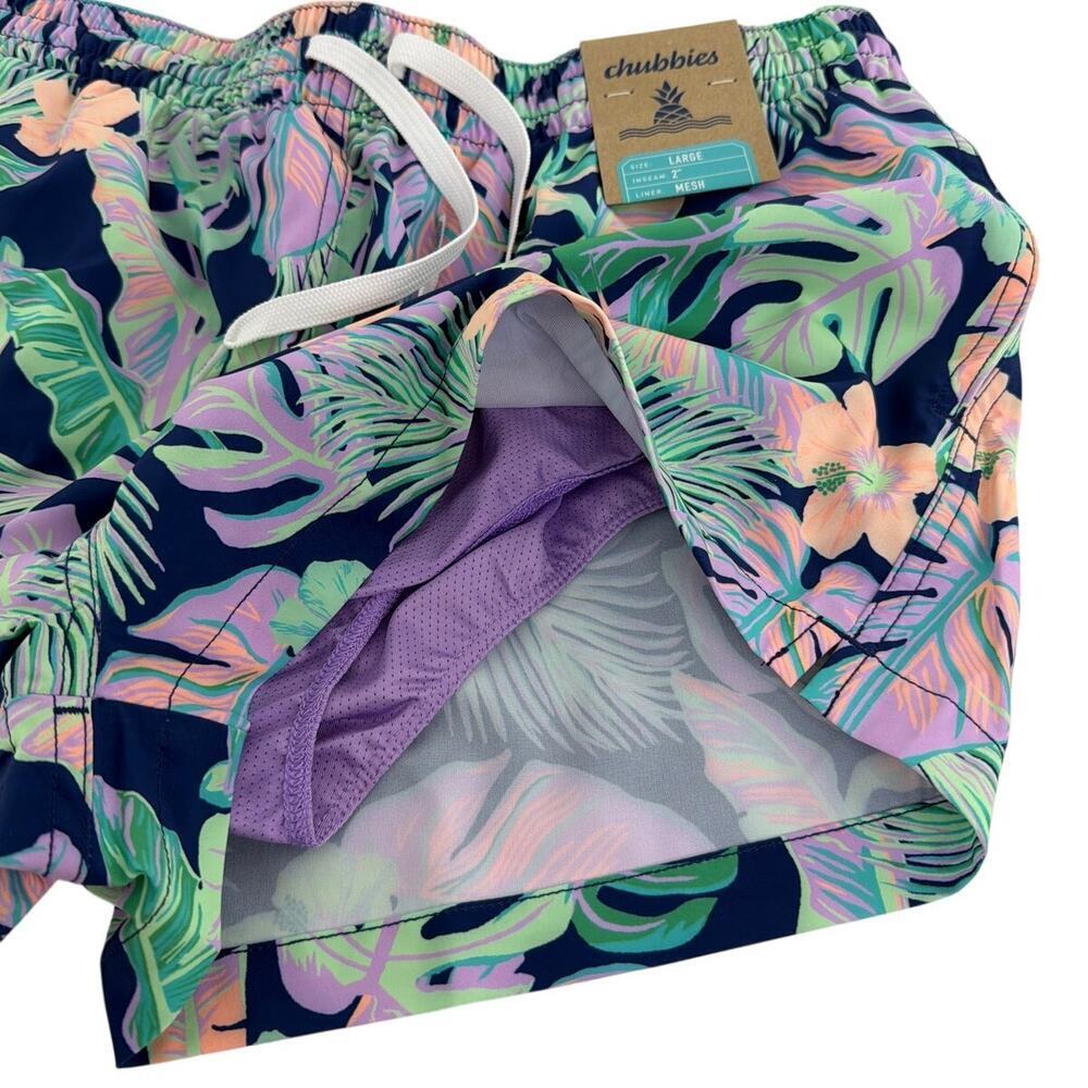 Chubbies Men's Navy Leaf The Night Faunas 2" Classic Swim Trunk Shorts Size L - Picture 8 of 11